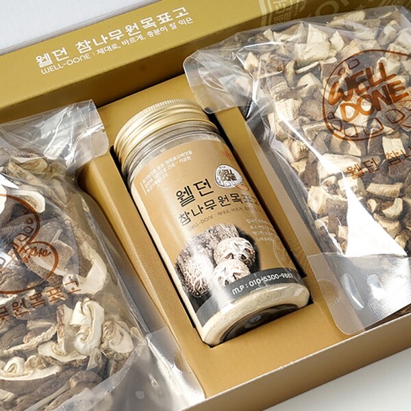 [웰던표고] 유기농 참나무원목표고 화고/동고로 건조한 슬라이스 120g, 큐브 120g, 건표고 분말 120g, 선물세트 [원산지:국산(강원도 정선군)]